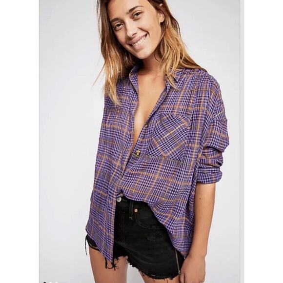 Free People Tops - Free People | Women's Oversize Break My Stride Plaid Button Up Shirt Sz S